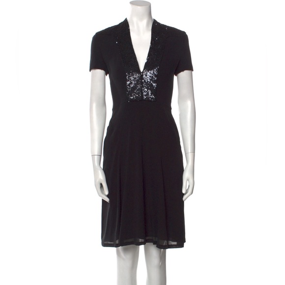 NWT Jasmine Di Milo Fluorine Black Silk Georgette Sequined Dress, Size 2 - Picture 1 of 13